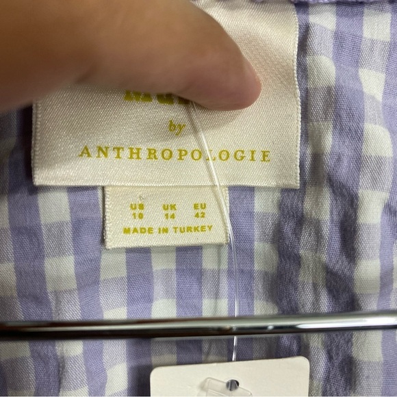 Anthropologie Maeve Gingham Plaid Purple White Front Tie Button Up Cropped Sz 10 - Picture 4 of 6